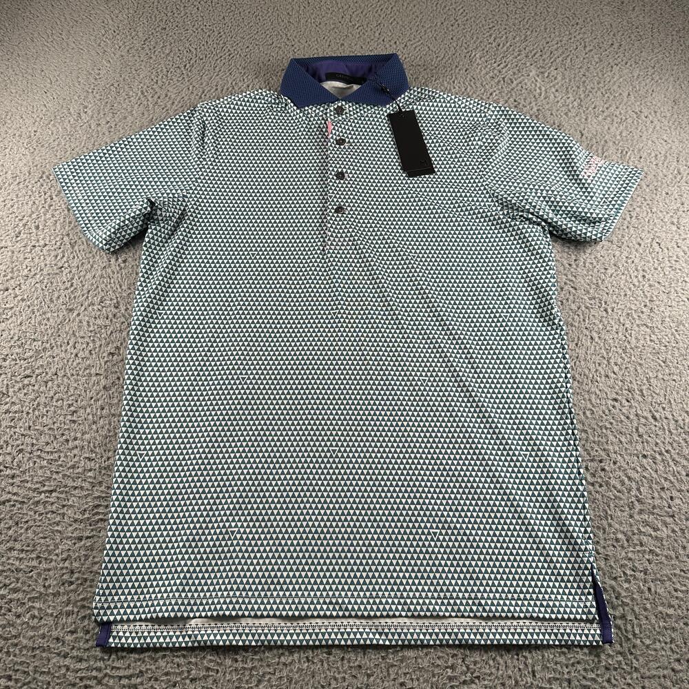 Greyson Volcano Diaries Polo Shirt Mens Small Blue Geometric Golf Stretch NWT